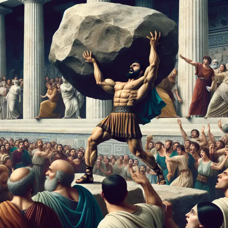 Visual representation of "herculean" - Having a great strength, like Hercules, a character from ancient Greek mythology.