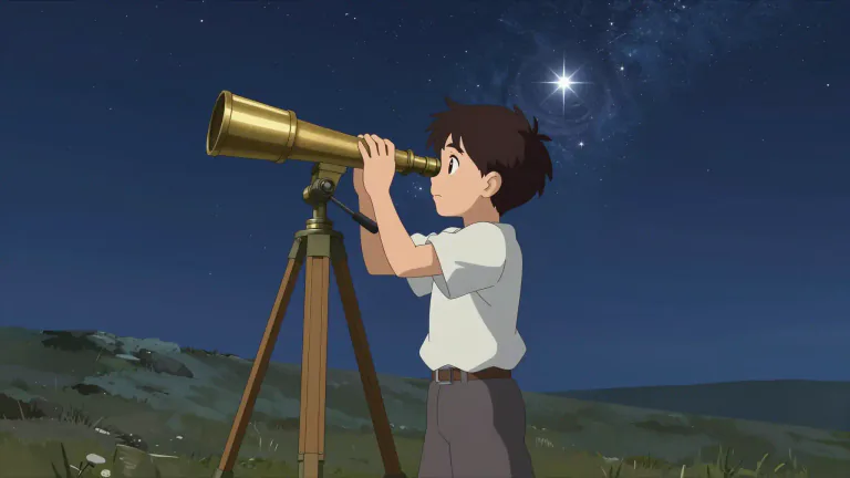 Visual representation of "telescopically" - In a way that relates to or uses a telescope.