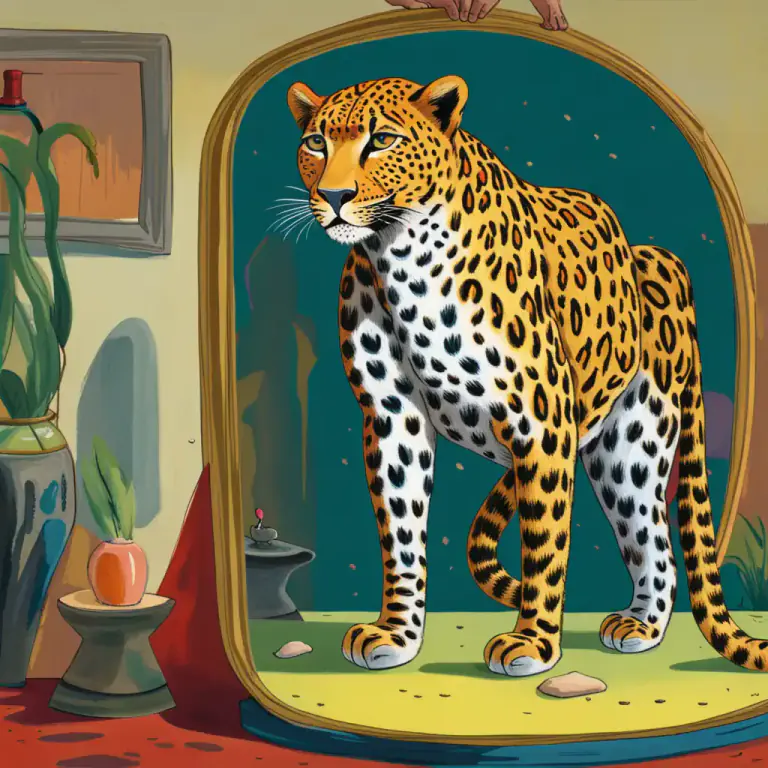 Visual representation of "a leopard cannot change its spots" - People cannot change their nature, even if they try to deny or hide it.
