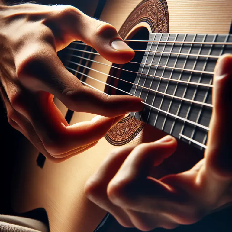 Visual representation of "pick" - To play a stringed instrument, like a guitar, by plucking its strings
