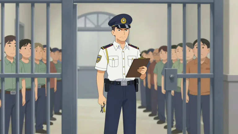 Visual representation of "warden" - A person in charge of a certain place or thing like a prison or park, ensuring rules are followed