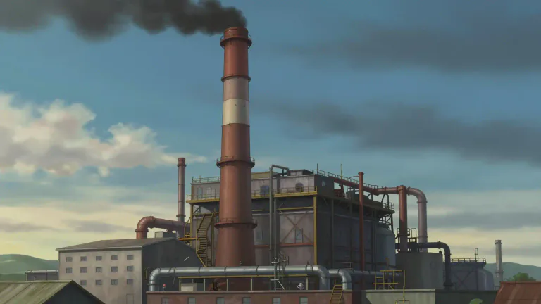 Visual representation of "smokestack" - A large, tall chimney used to let out smoke or steam from a factory or ship