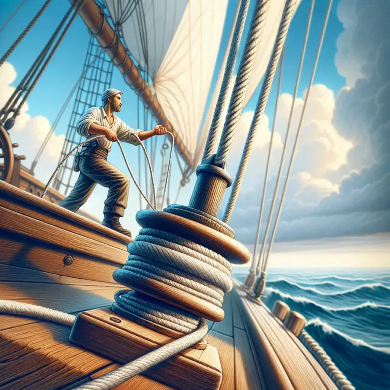 Visual representation of "reeve" - To pass a rope or line through a ring, sail, or hole.
