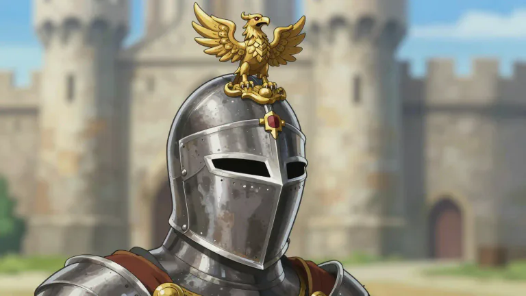 Visual representation of "crest" - A design or symbol used in heraldry, usually worn on a helmet.