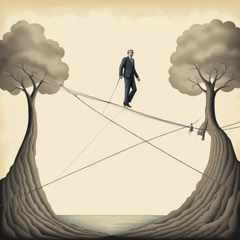 Visual representation of "walk/tread a fine/thin line" - To behave cautiously between two extreme situations or conditions.