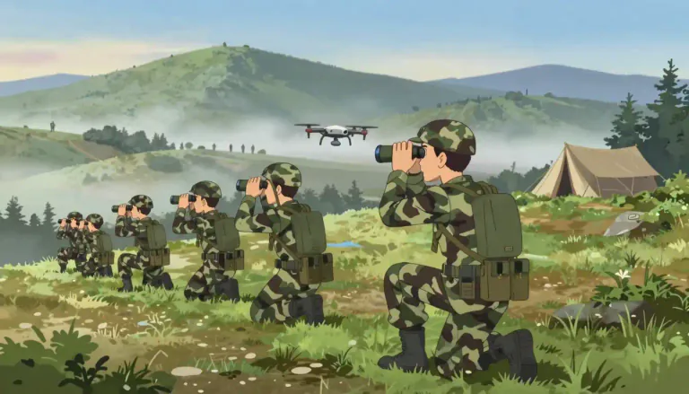 Visual representation of "reconnaissance" - The activity of getting information about an enemy's military plans by sending people or machines to observe them closely.