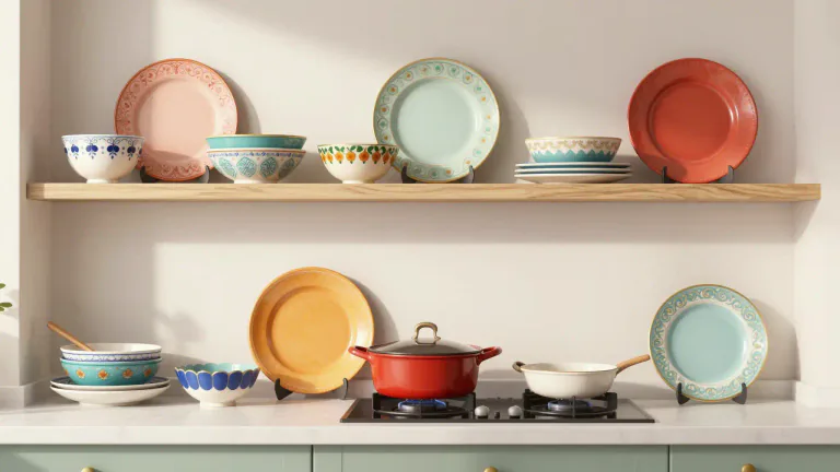 Visual representation of "kitchenware" - Kitchenware can also imply a decorative aspect, like serving dishes and cookware used for display.