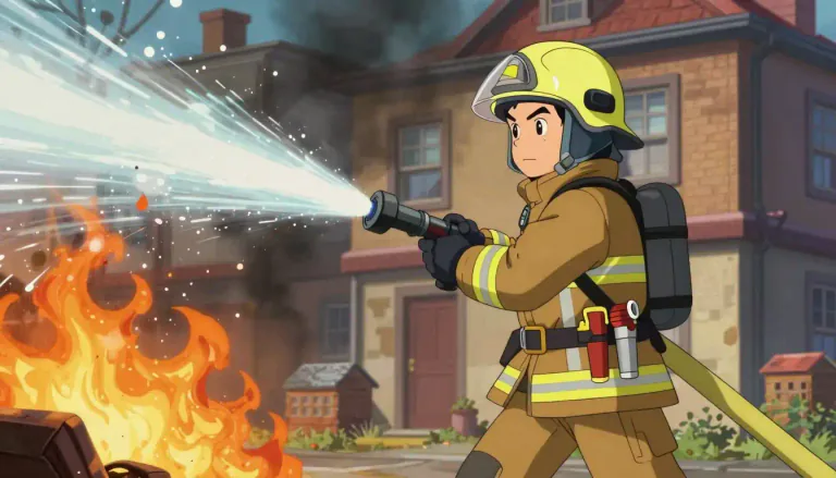 Visual representation of "fireman" - A person who works in a fire department to stop fires and save people and property from fire.