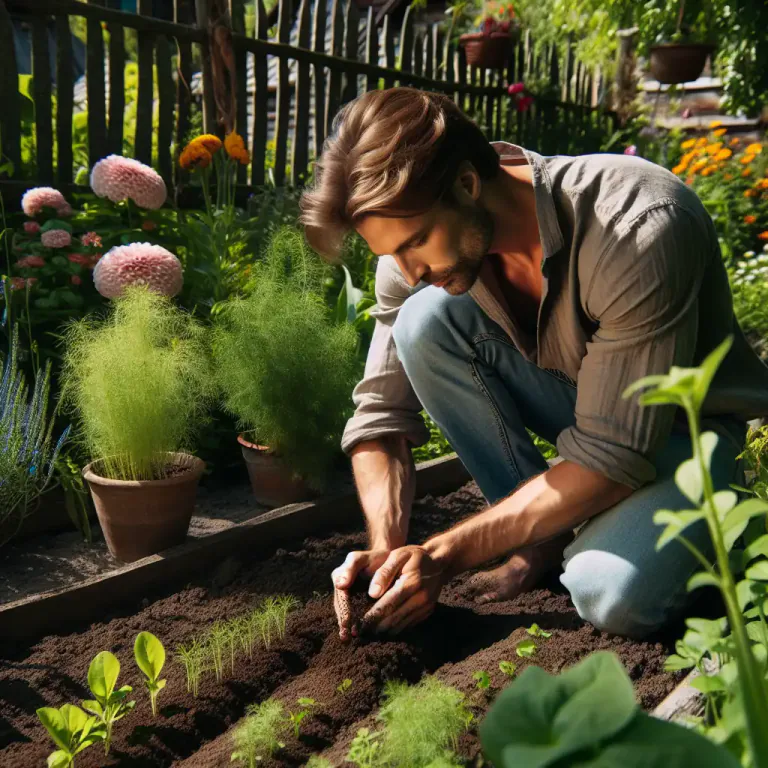 Visual representation of "plantar" - to sow or place seeds or plants in earth for growth