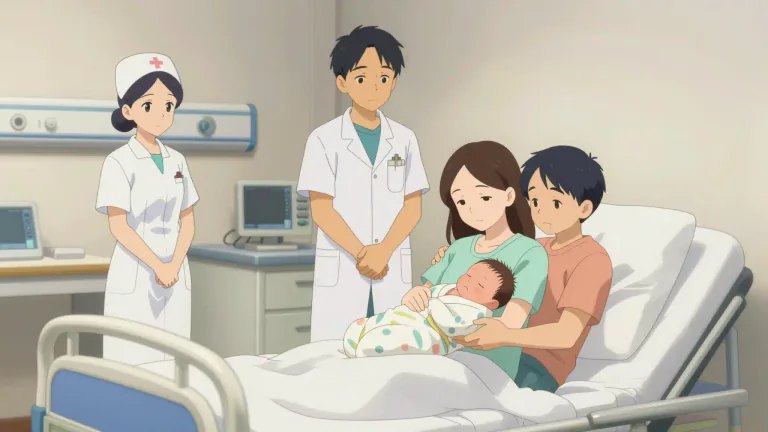 Visual representation of "stillbirth" - The birth of a baby that has died before or during delivery.