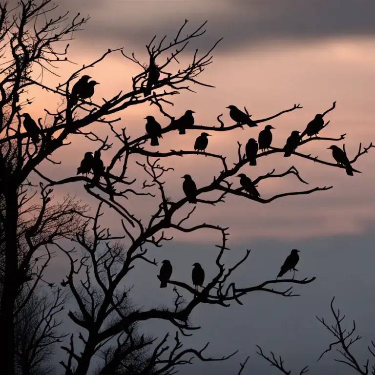 Visual representation of "murder" - A large group or flock of crows.