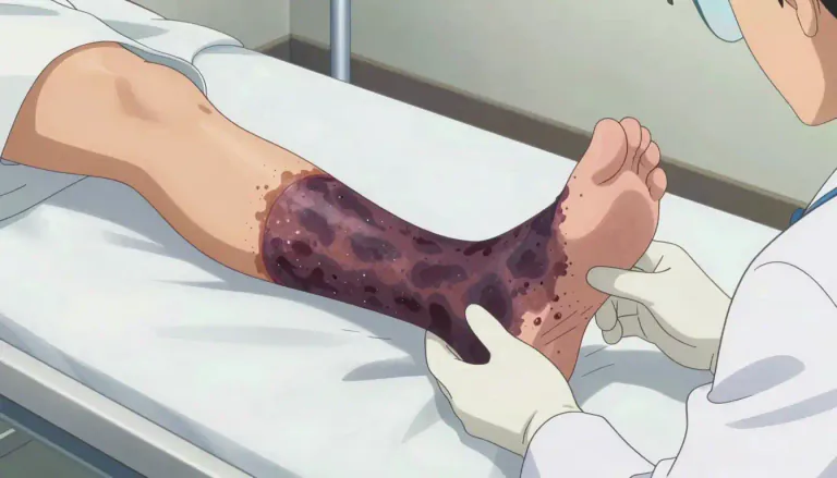 Visual representation of "gangrene" - A medical condition where body tissue dies because it is not getting enough blood