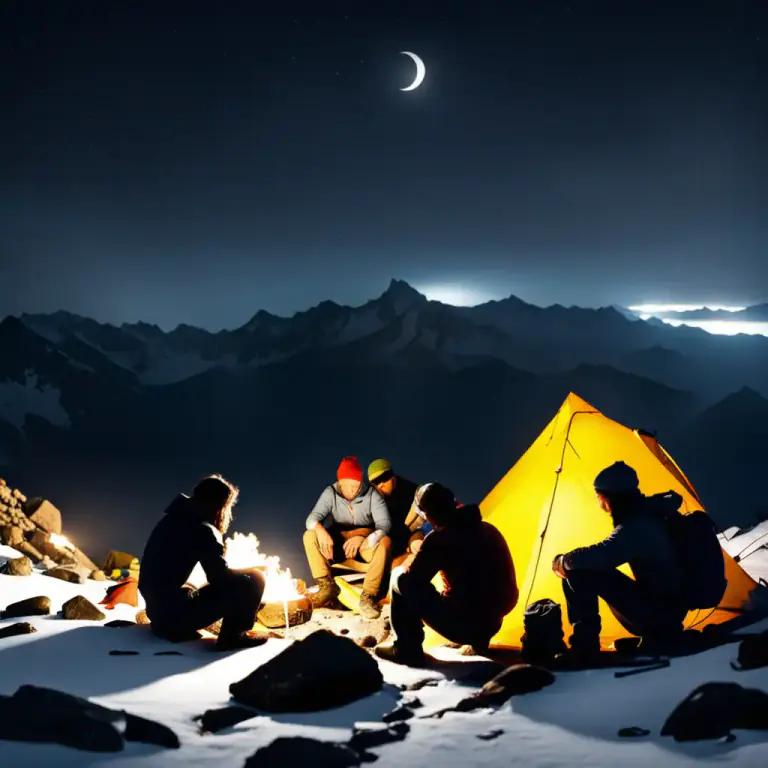 Visual representation of "bivouac" - Stay in a temporary camp without cover.