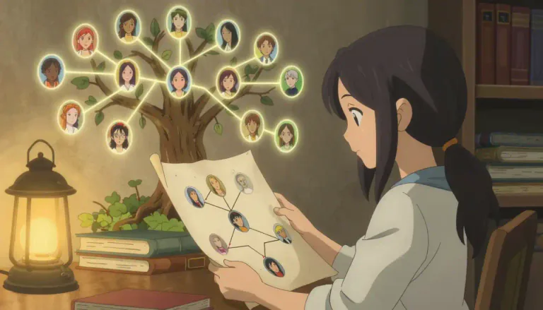 Visual representation of "genealogy" - The study or tracing of family lines or history