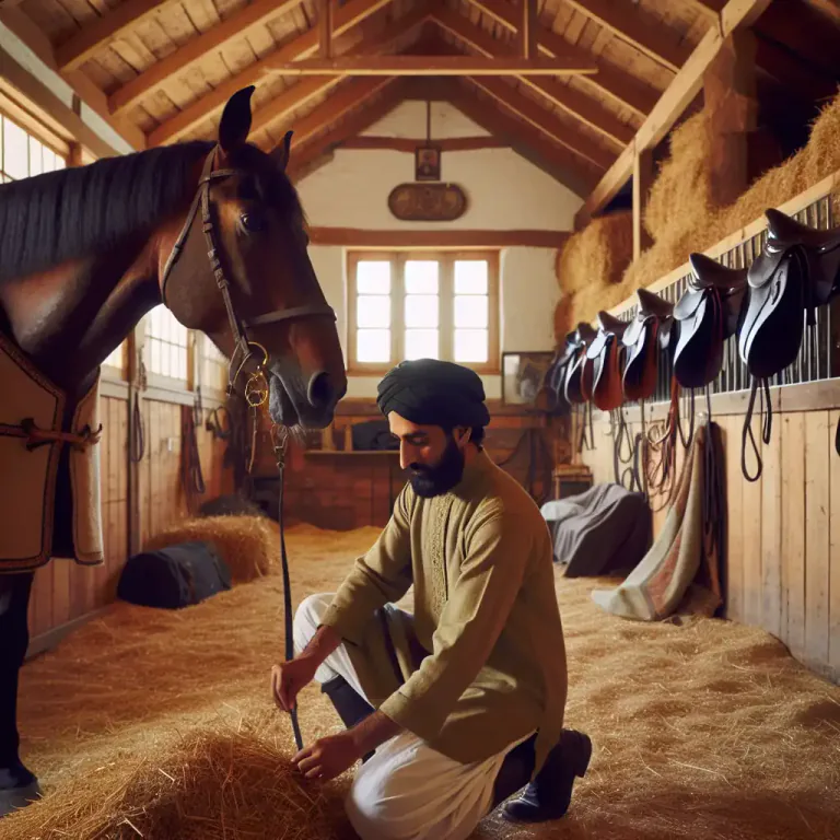 Visual representation of "groom" - A man employed to take care of horses.
