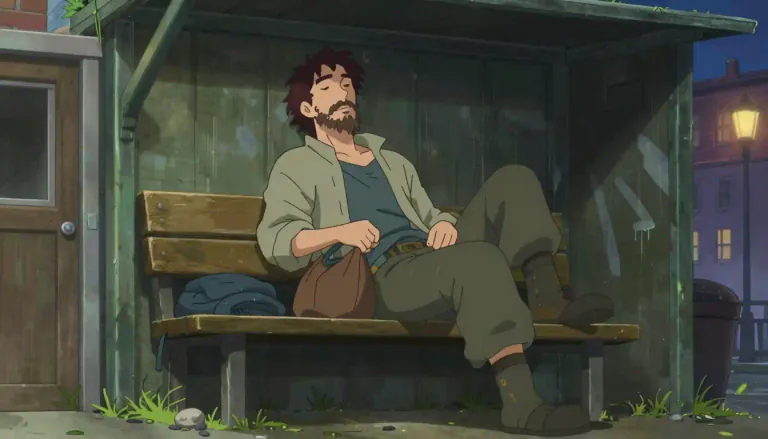 Visual representation of "dosser" - A person who is lazy and does not work, often staying in different shelters.