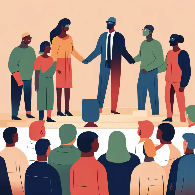 Visual representation of "gang up" - When a group of people combine against a single person or force