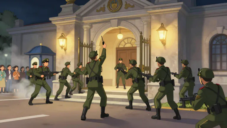 Visual representation of "coup" - The act of seizing control of a government by force.