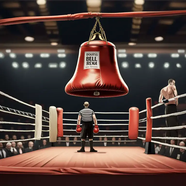 Visual representation of "bell" - In boxing, a sound that is made to signal the start or the end of a round.