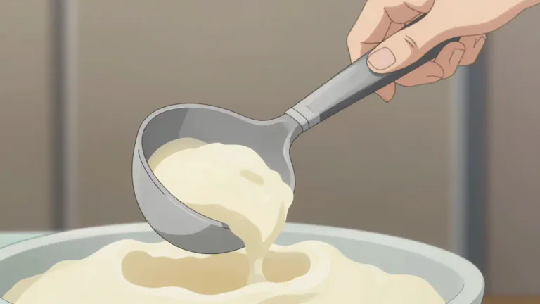 Visual representation of "scoop" - A tool with a handle, used to pick up and move a small amount of a loose or soft substance.