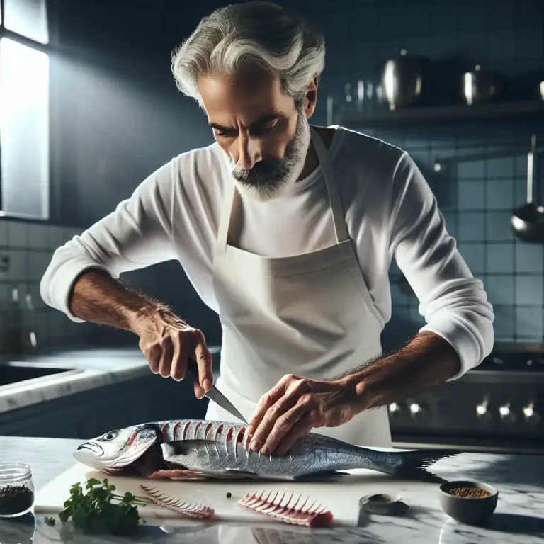 Visual representation of "bone" - To remove the bones from meat or fish
