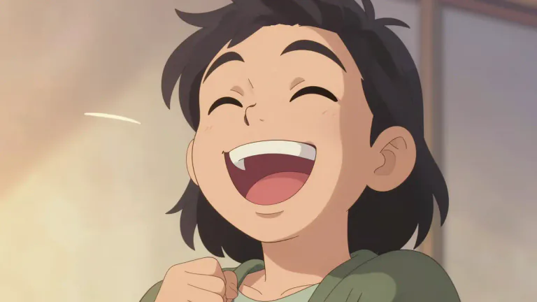 Visual representation of "laugh" - to express happiness or amusement by making a sound and smiling