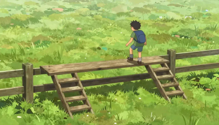 Visual representation of "stile" - A set of steps that are built over a fence or wall to allow people to climb over it.