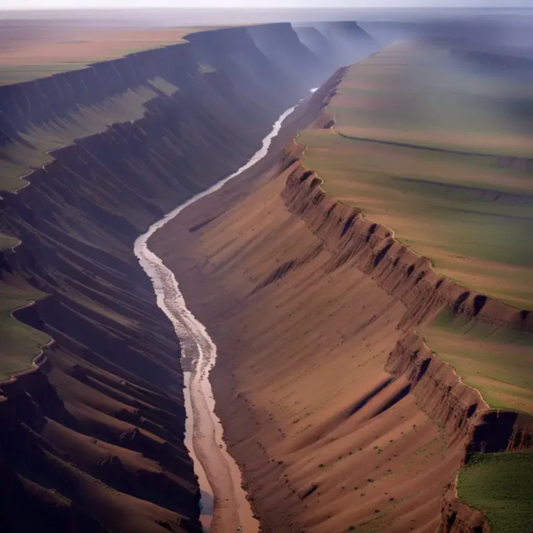 Visual representation of "rift" - A long narrow zone of continental splitting where tectonic plates are drifting apart.