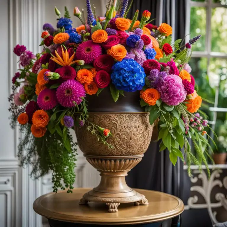 Visual representation of "urn" - A tall, rounded vase with a stem and base, which is used for decoration.