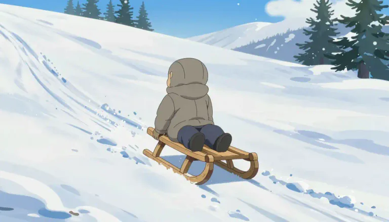 Visual representation of "toboggan" - A simple vehicle used for sliding down snow-covered slopes
