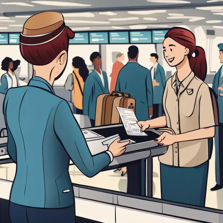 Visual representation of "check through" - To process someone or something for departure.