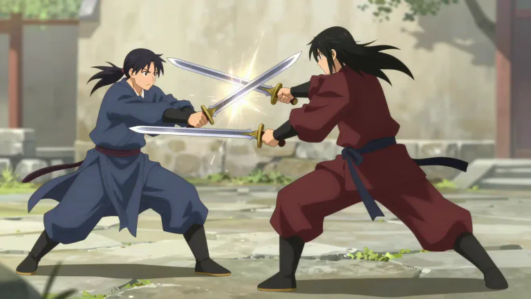 Visual representation of "swordplay" - The skill or practice of fighting with swords.
