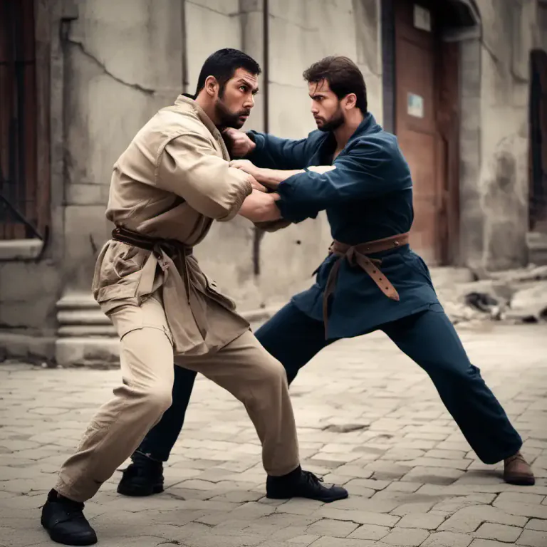 Visual representation of "fight" - To engage in a battle or physical combat with someone