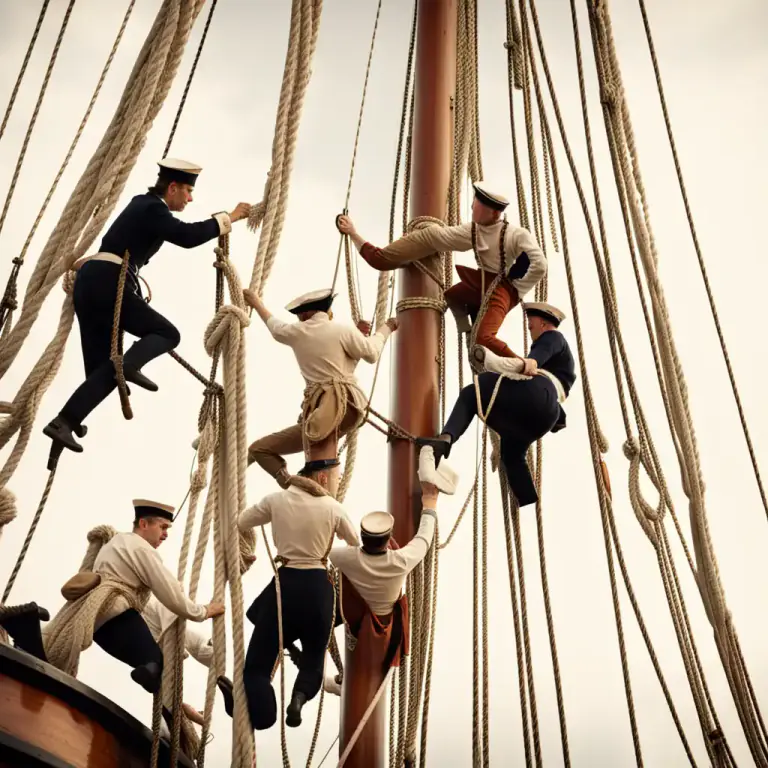 Visual representation of "shroud" - A rope or arrangement of ropes used to brace a yard or mast and keep it in place.