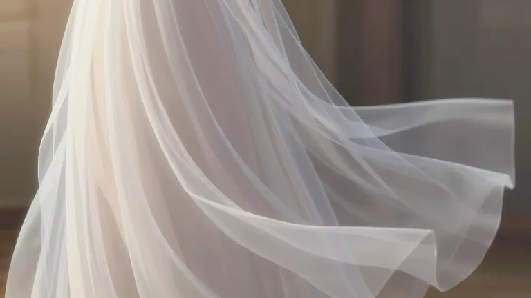 Visual representation of "organdie" - A type of transparent, very thin and stiff fabric often used for making clothes, especially dresses.