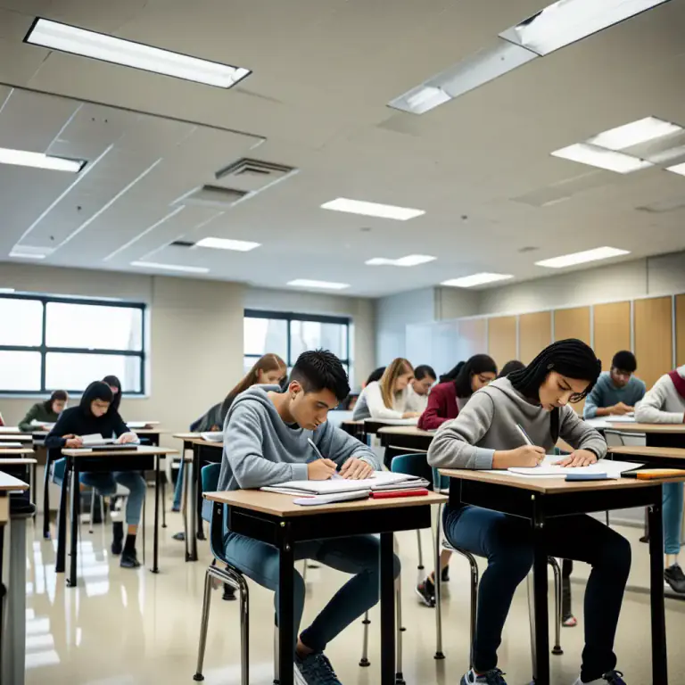 Visual representation of "sit for" - To take an exam or test.