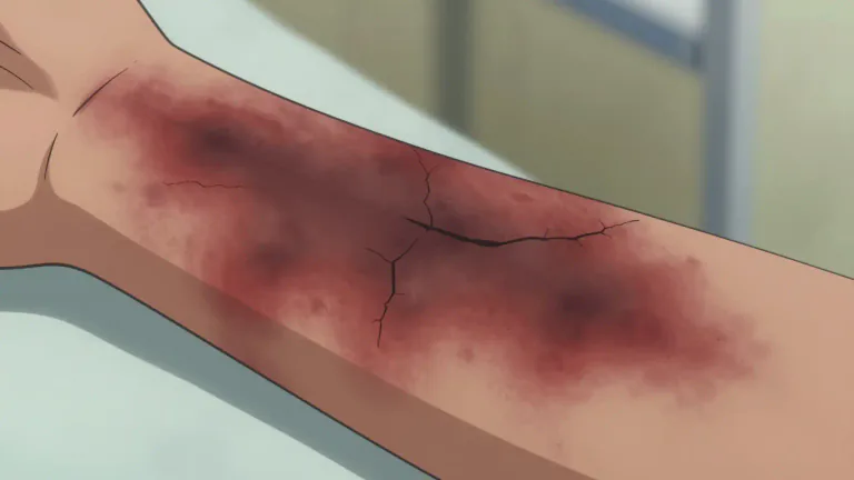Visual representation of "necrotizing" - Relating to or characterized by the death of tissue in the body.