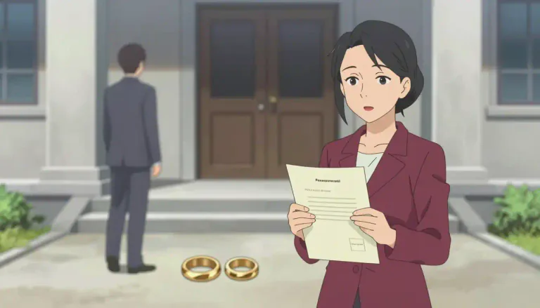 Visual representation of "divorcee" - A person who is separated from their spouse through an official legal process