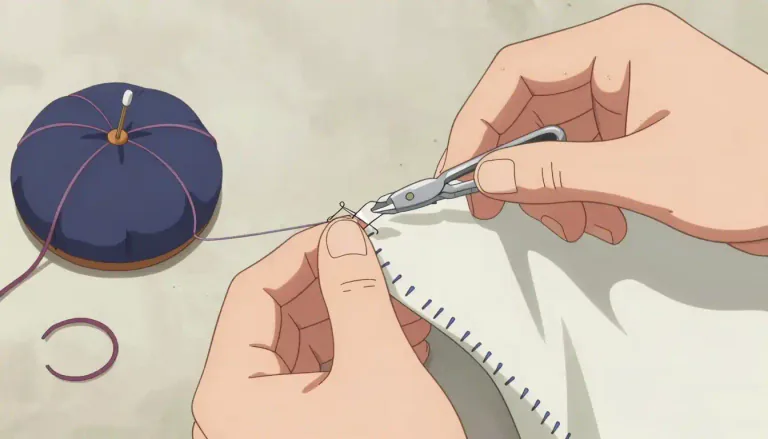 Visual representation of "unpick" - To remove stitches from fabric or knitting