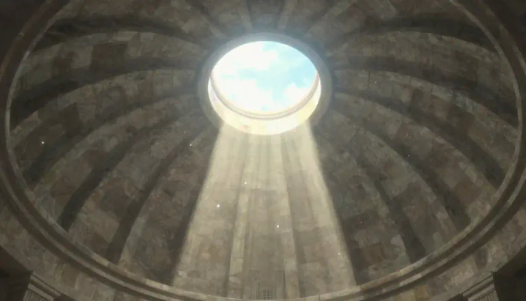 Visual representation of "oculus" - A round or circular opening, especially in a dome, which allows light to enter.