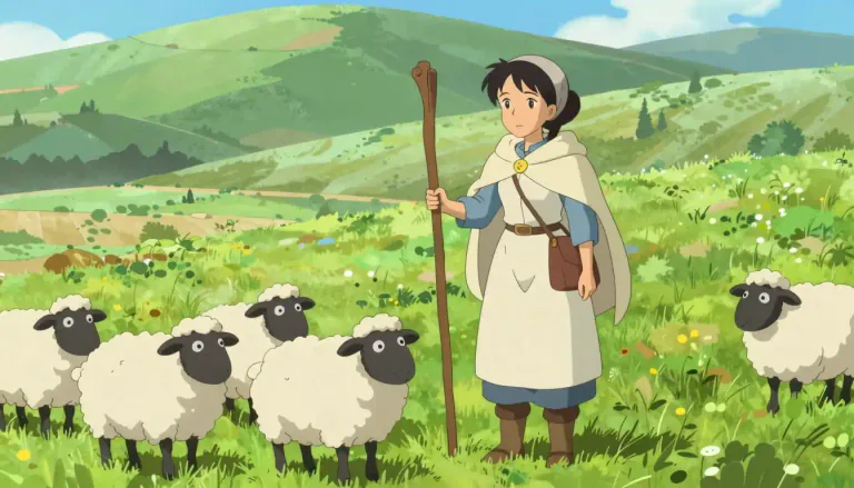 Visual representation of "shepherdess" - A woman who takes care of sheep.