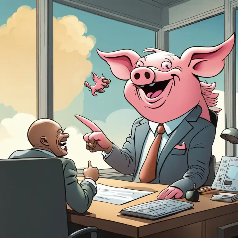 Visual representation of "pigs might fly" - Used to say that something will never happen