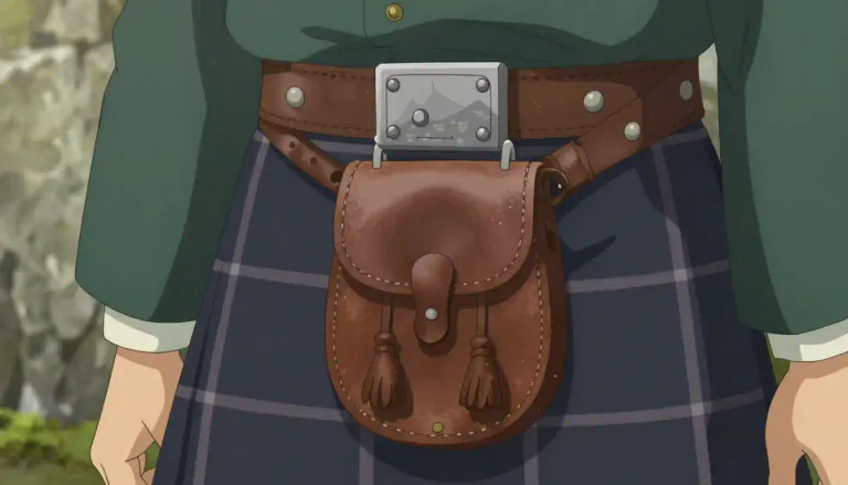 Visual representation of "sporran" - A small pouch worn around the waist, traditionally used in Scottish Highland dress.