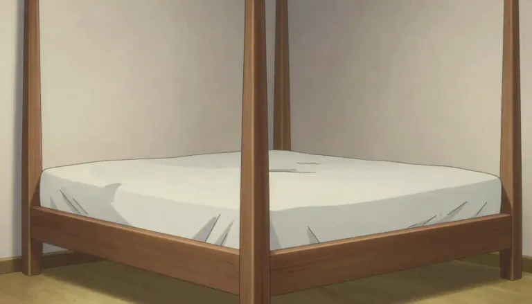 Visual representation of "bedpost" - It is a vertical post at each corner of a bed frame.