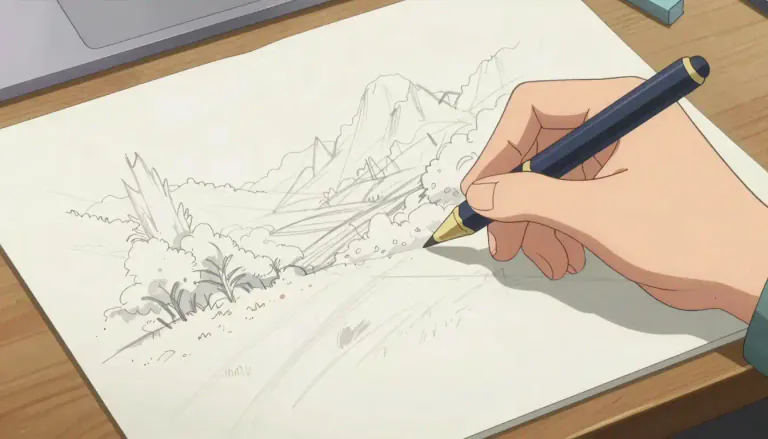 Visual representation of "sketch" - A rough or unfinished drawing or painting, often made to help in making a more detailed work of art