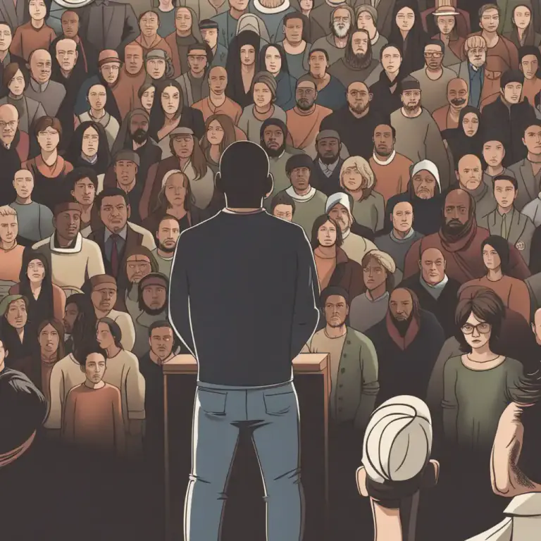 Visual representation of "speak for yourself" - Represent oneself or one's views or beliefs, especially in a public context