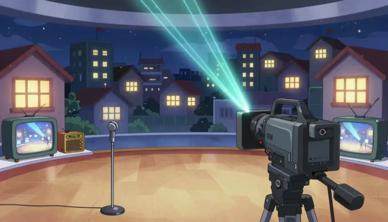 Visual representation of "broadcast" - to send out a program on television or radio