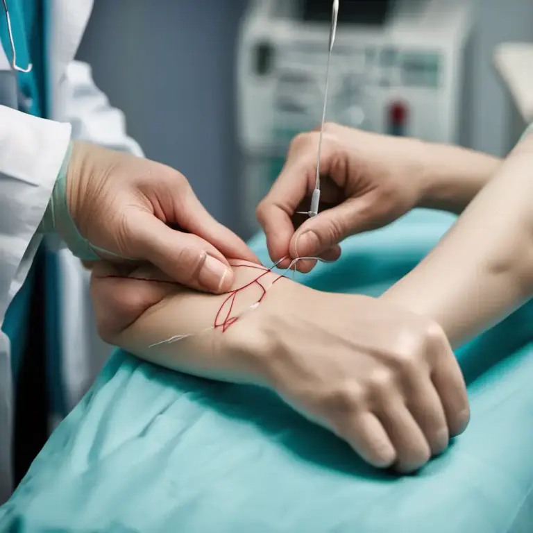 Visual representation of "stitch up" - To close a wound with stitches