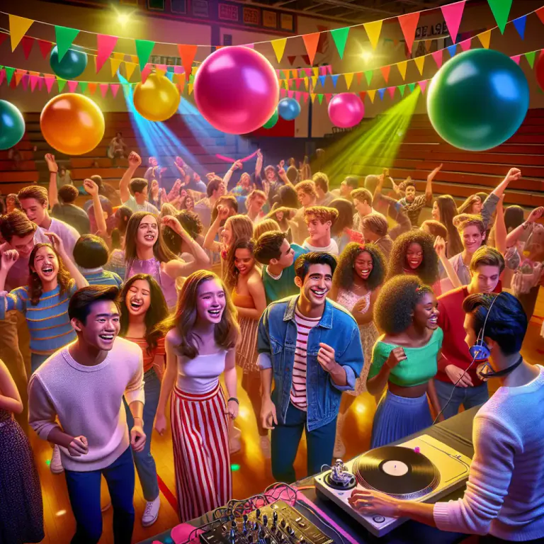 Visual representation of "brawl" - A large dance or party with music and lots of people.