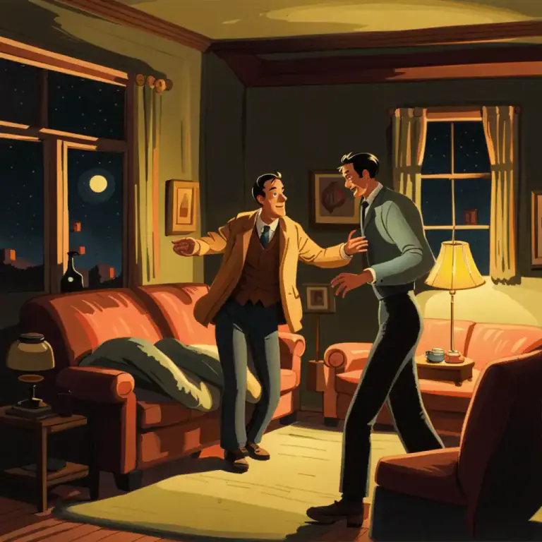 Visual representation of "spend the night with somebody" - To stay at someone's house for the night, typically due to inability to go home.